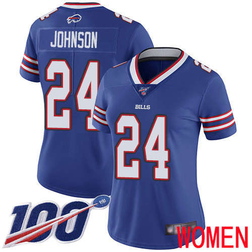 Women Buffalo Bills #24 Taron Johnson Royal Blue Team Color Vapor Untouchable Limited Player 100th Season NFL Jersey->women nfl jersey->Women Jersey